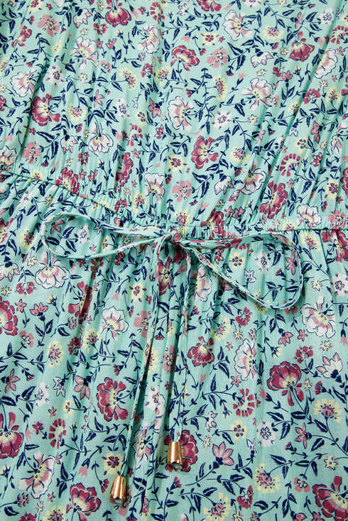 Pastel Floral Ruffle Bottom Wide Leg Jumpsuit